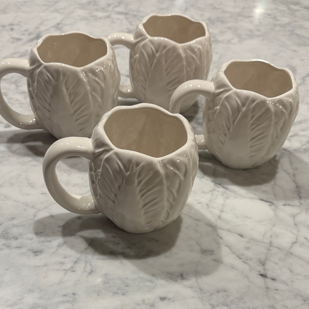 Threshold White Leaf-Embossed Ceramic Mugs - Set of 4